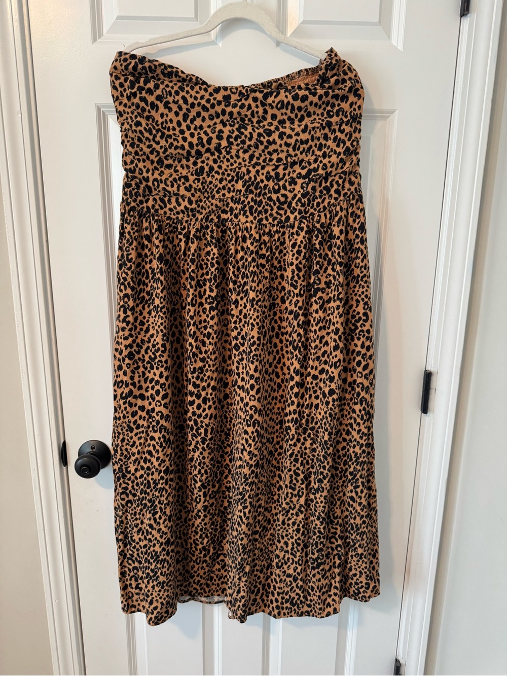Strapless Leopard Print linen blend Midi dress
